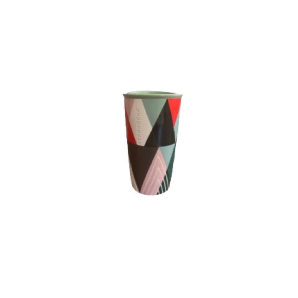 🆕 Starbucks Geometric Print Ceramic To Go Mug with Plastic Lid